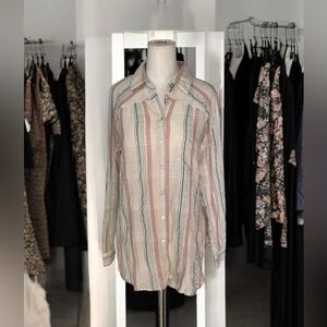 Love Stitch White Long Sleeve  Striped Multi Color Button-Down Shirt Small